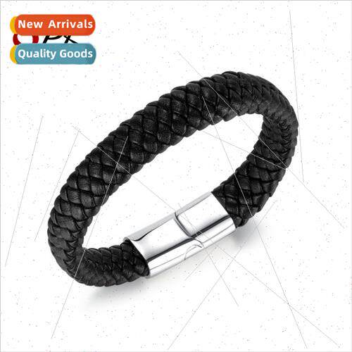 Europe retro woven leather bracelet fashion new tanium steel