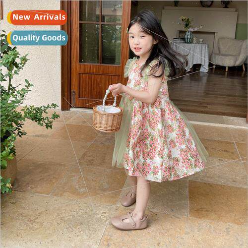Childrens princess dress small fresh printing sleeveless ski