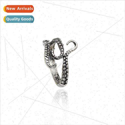 Vintage open adjustable alloy octopus tentacle ring men domi