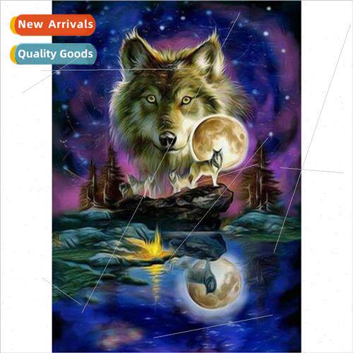New full moonlight wolf reflection diamond painting living r