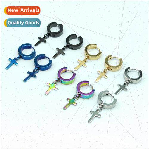 Korea ear buckle pendant cross men women simple short stainl