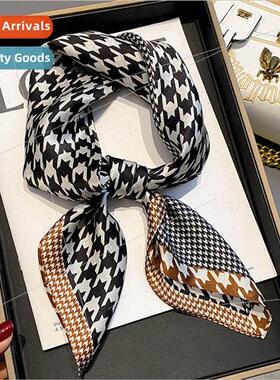 Korean  thousbirds check spring summer new silk silk scarf f