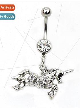 Body piercing jewelry alloy horse pendant diamond belly danc