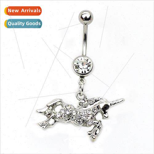 Body piercing jewelry alloy horse pendant diamond belly danc