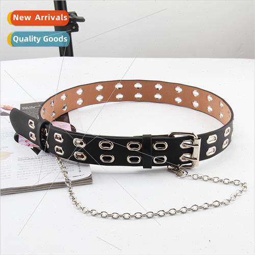 Punk double row holes belt Korean jeans JK skirt fashion cha