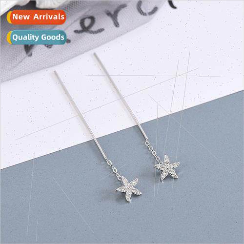 S925 silver wh zirconia pentagram earrings star tassel earri
