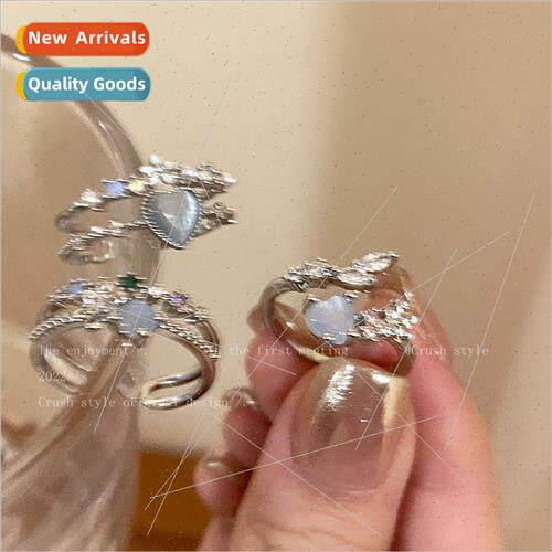 Aquamarine Love Moonlight Zirconia Open End Ring Women che I