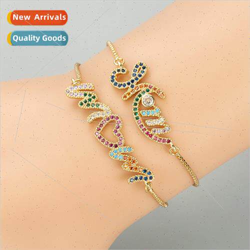 Europe fashion copper micro-set colorful zirconia English MO
