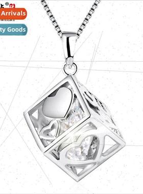 s925 silver necklace female only love cube pendant Korea sho