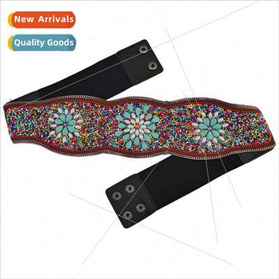 Europe wide thick  beaded belt fashion retro inlaid turquois