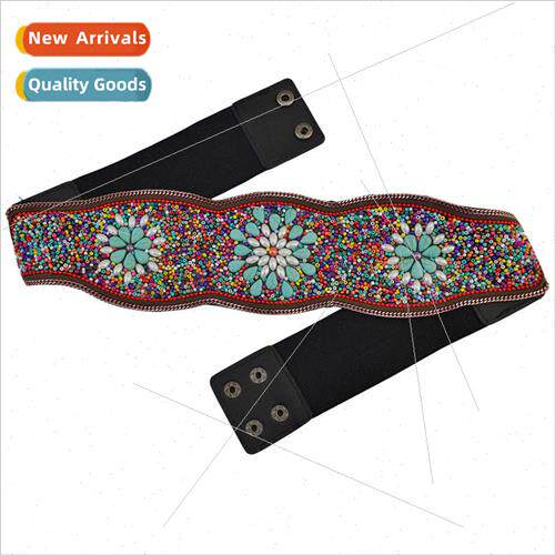 Europe wide thick  beaded belt fashion retro inlaid turquois