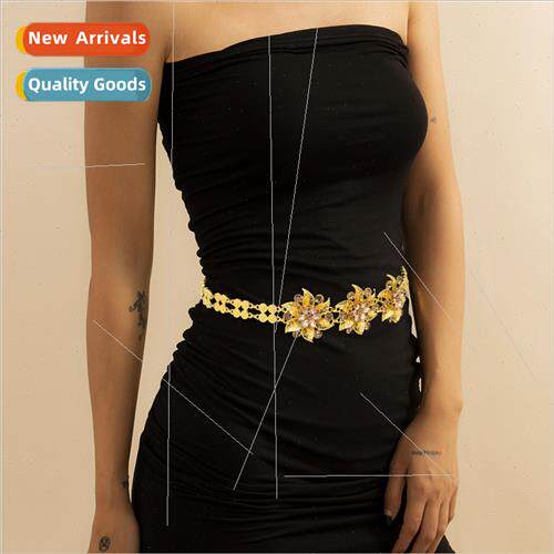 Europe drilling flowers waist chain vintage gold belt ethnic