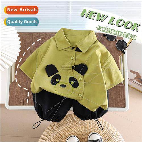 2023 Boys summer new two-piece shirt panda cartoon Chinese