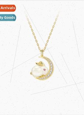 New Jade Rabb Necklace che Moon Bunny Pendant Collarbone Cha