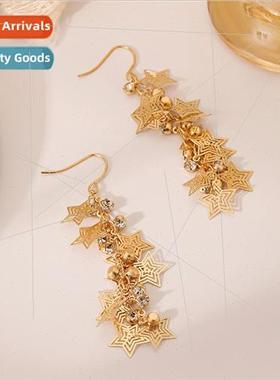 Europe retro fashion creative long openwork pentagram tassel