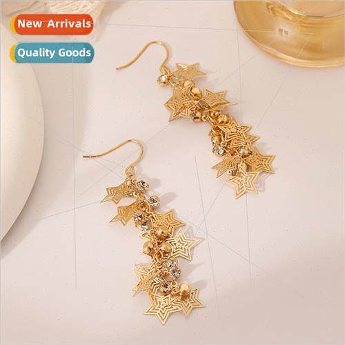 Europe retro fashion creative long openwork pentagram tassel