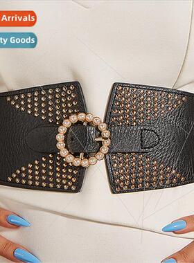 Europe punk pearl round buckle ins belt female fashion dress