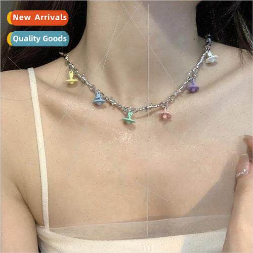 Colorful oil drip saturn necklace 2023 new female ins hip ho