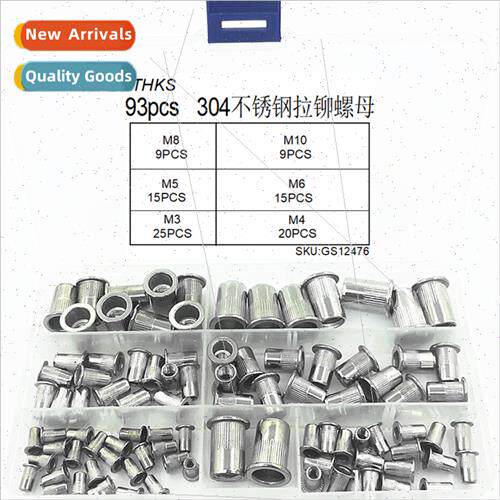 93pcs box 304 rivet nuts flat head vertical rivet nut knurle