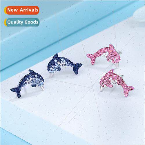 s925 silver needle dolphin earrings female full brick super