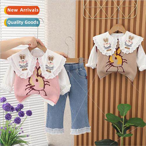 2326 Girls Rabb Vest Three Piece Autumn Childrens Clothing A