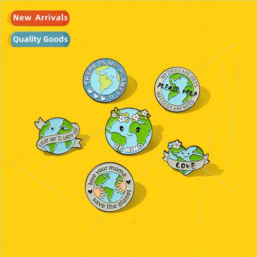 Caring 适用 the Earth Brooch Green Round Eco Metal Badge Wea