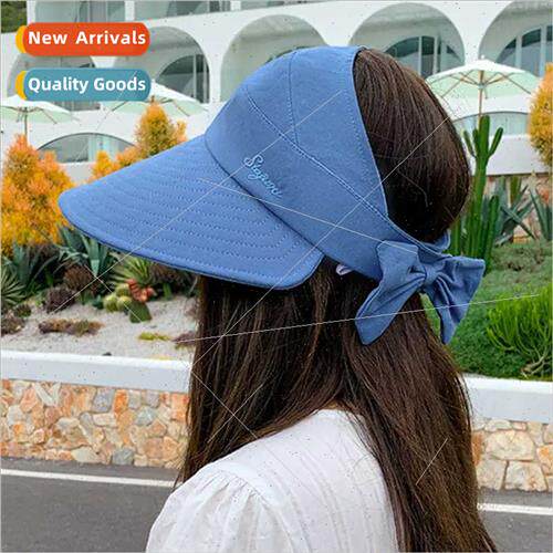 Large brim hollow top sun hat female  bow big head headless