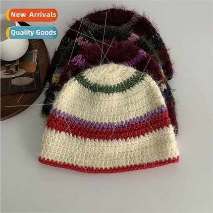Japanese retro atmosphere sense knting colorful warm fisherm