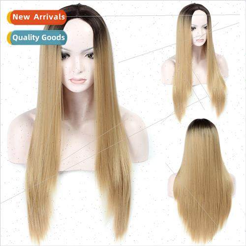 Europe center parting gradient color long wig head cover wom