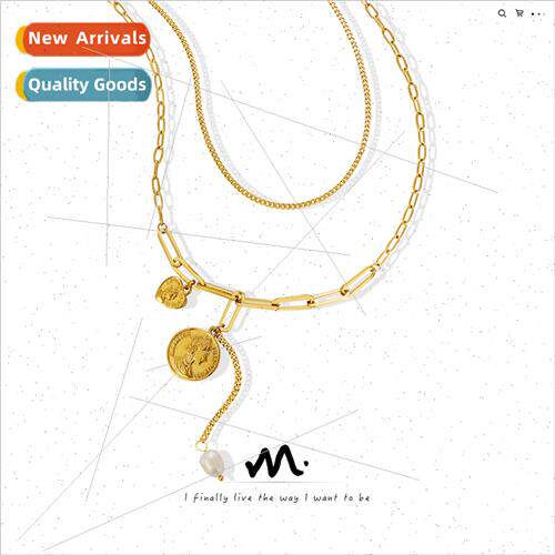 Europe double layer portra round sign pendant necklace niche