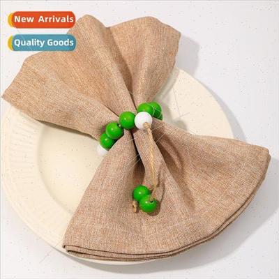 Green Napkin Rings Solid Colours Floral Wooden Beads Tassels