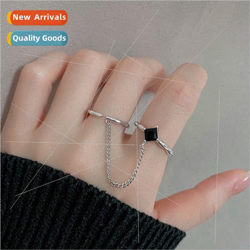 black zirconia chain ring opening vintage onepcs tassel doub