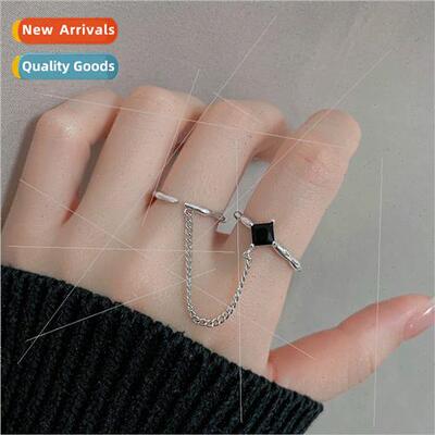 black zirconia chain ring opening vintage onepcs tassel doub