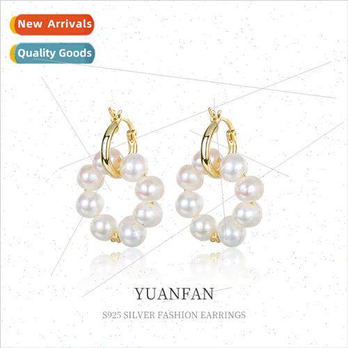 S925 silver circle pearl earrings female Europe ins cold win