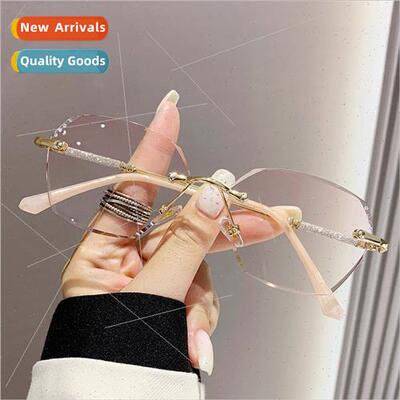 new women diamond frameless cut edge presbyopia glasses prog