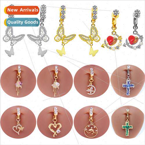 Europe sexy cross belly button clip free piercing belly butt