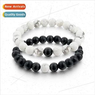couples set bracelets black frosted system pine bead whe