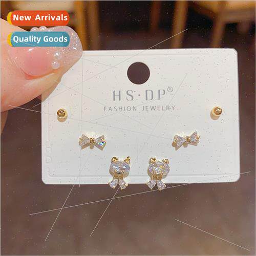 Summer new exquise s925 silver needle zirconia bear bow tie
