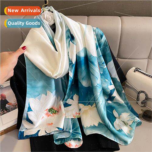 2023 new lotus simulation silk temperament silk scarf female