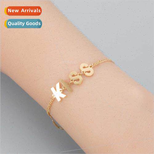 Korea tanium steel 18K gold simple personalized KISS letter