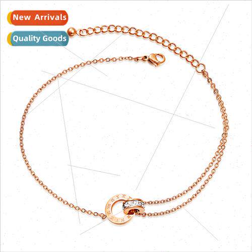 Tanium Steel Jewelry Women Rose Gold Plated Double Ring Zirc