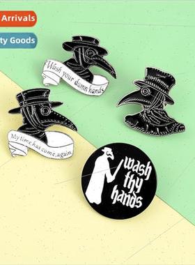 Personalised Plague Doctor Enamel Brooch Personalised Raven