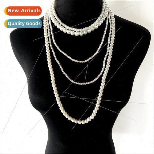 Europe fashion retro multi-layer pearl necklace female long