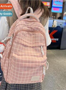 Spring large-capacy schoolbag female plaid lightweight teena
