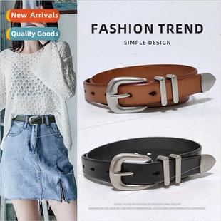 silver ladies casual leather jeans buckle belt retro