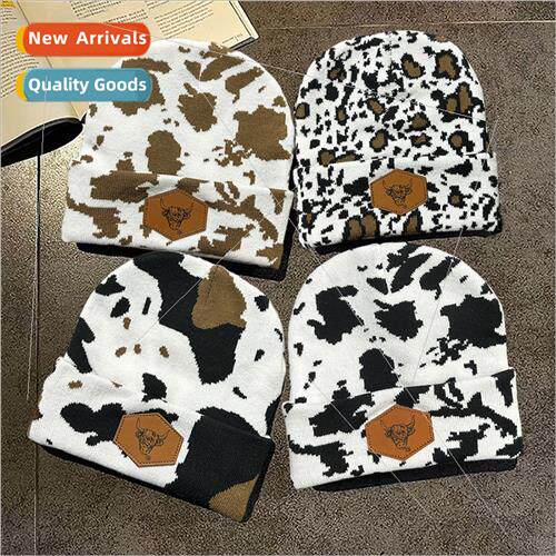 new cow head label knted cap cow grain rolled edge hip-hop w