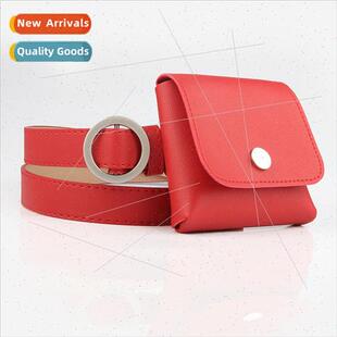 Fashion new no holes round buckle thin belt belt waist bag f