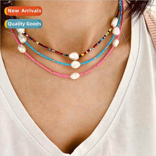 Bohemian summer accessories colorful millet beads necklace f