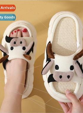 The new four seasons universal cute cartoon cow linen slippe