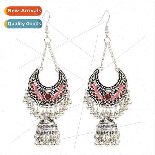 New bohemian moon tassel earrings retro ethnic court classic